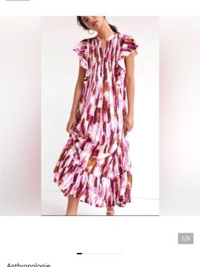 Anthropologie Maeve XL Flowy Pink Print Maxi Dress